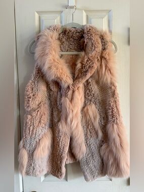 Faux Fur Peach Plush Knit- Sweater Vest Women's Jacket with Removable Sleeves